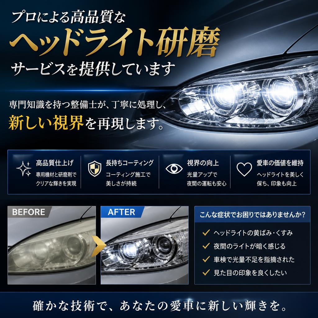 当社のヘッドライト研磨サービス