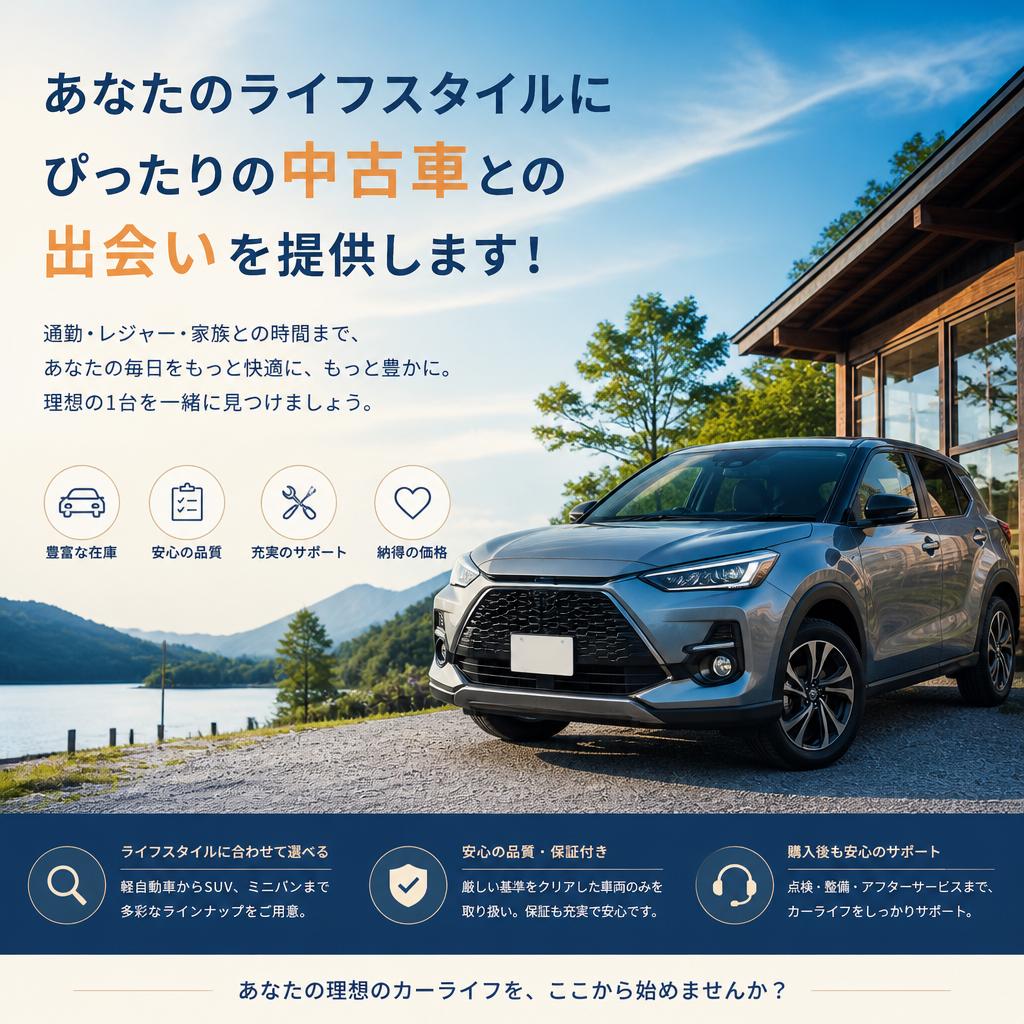 あなたのライフスタイルにぴったりの中古車との出会いを提供します！