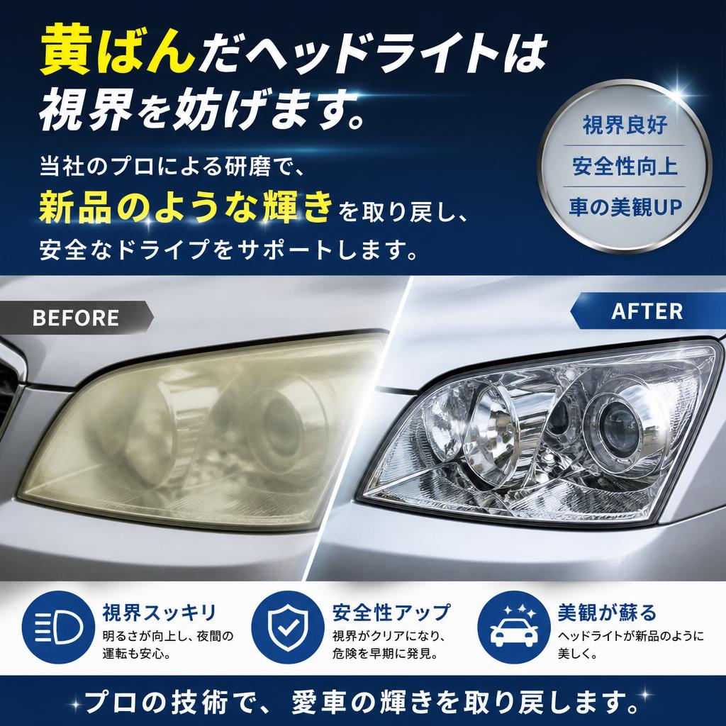 ヘッドライト研磨で見た目も安全もUP