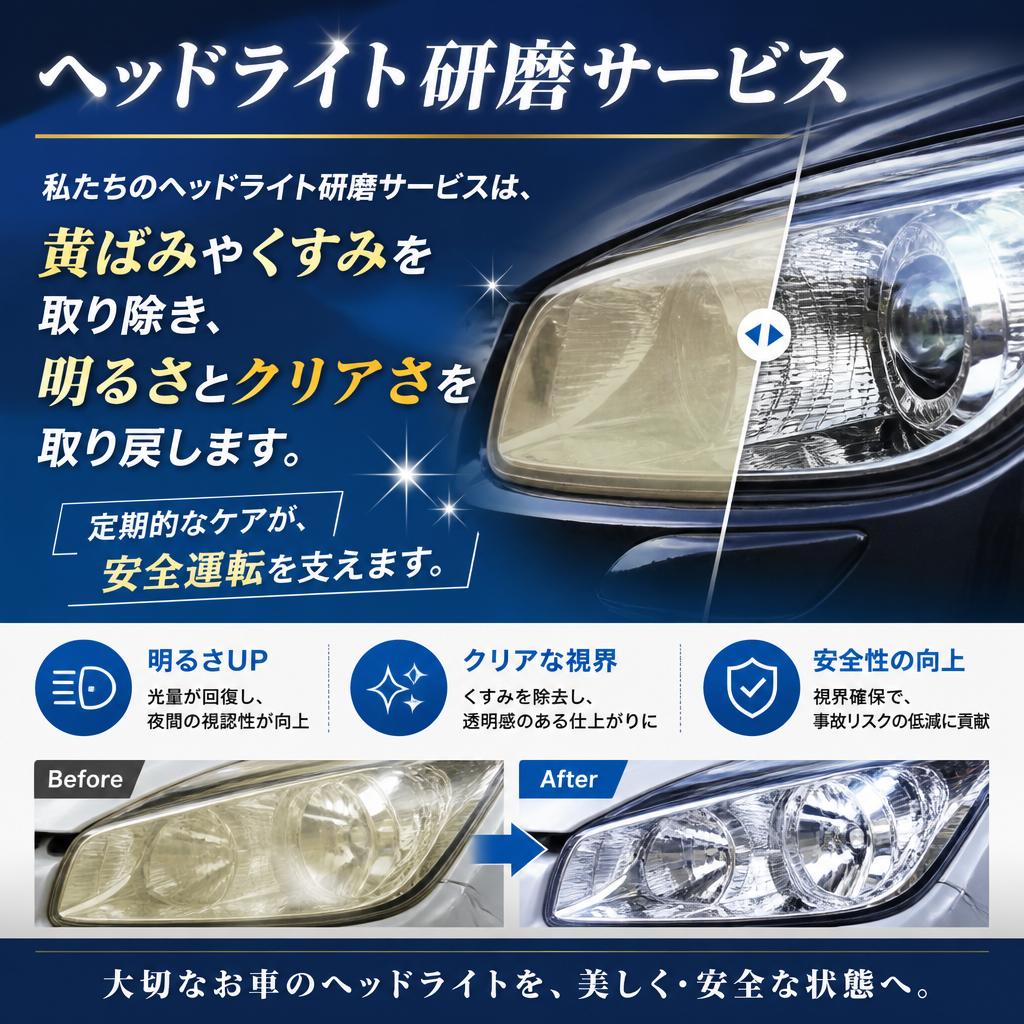 ヘッドライト研磨でクリアな視界を実現