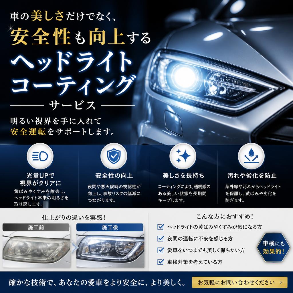 ヘッドライトコーティングで美しさを維持